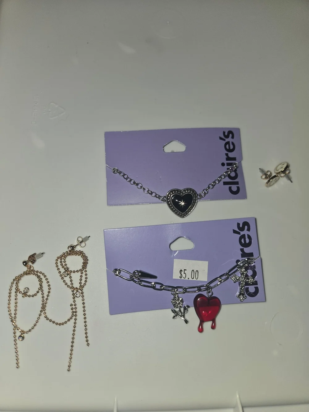 Silver Heart Necklace and Silver Charm Bracelet with Red Drip Heart